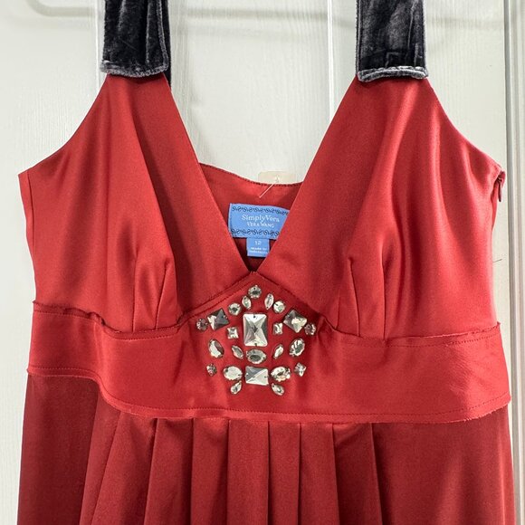 SIMPLY VERA VERA WANG NWT Rust Red Satin Velvet Cocktail Jeweled DRESS Size 12 - Picture 3 of 10